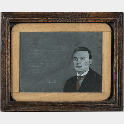 Portrait of a Young Man on a Framed Slate Board