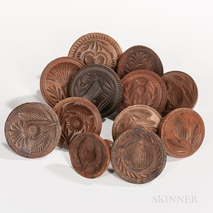 Twelve Turned and Carved Butter Molds