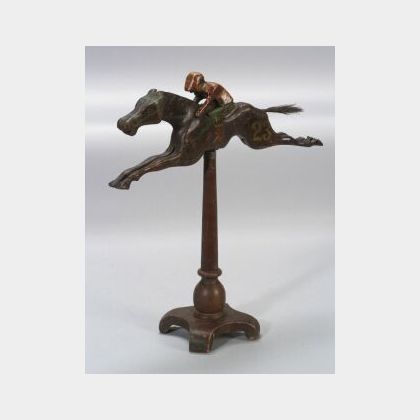Carved and Painted Wooden Jockey and Racehorse
