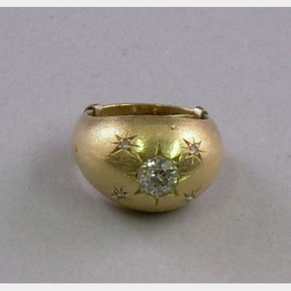 14kt Brushed Gold and Diamond Dome Ring