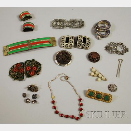 Group of Antique and Costume Buckles and Assorted Jewelry Items