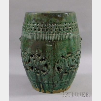 Chinese Export Green Glazed Reticulated Ceramic Barrel-form Garden Seat