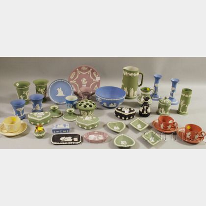 Approximately Thirty-three Pieces of Modern Wedgwood Solid Jasperware. Estimate $250-350