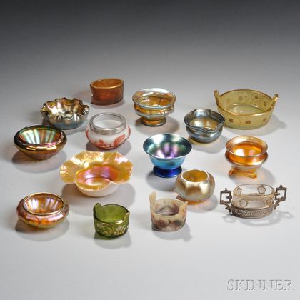 Collection of Fifteen Art Glass Salt Cellars 