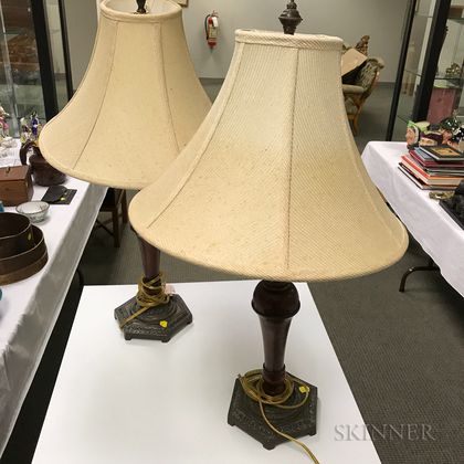 Pair of Metal and Walnut Lamps