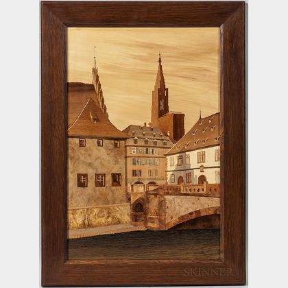 T.L. Spindler Marquetry Picture of the Pont du Corbeau in Strasbourg