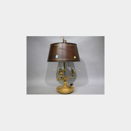 Louis XVI Style Gilt Bronze Bouilotte Lamp with Tole Shade. 