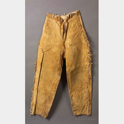 Men's Native American Buckskin Goat Suede Fringes Leather Pant