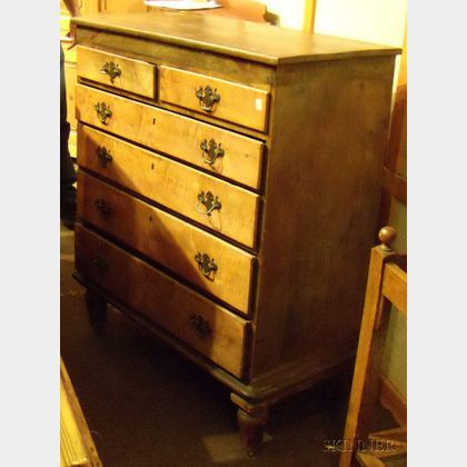 Chippendale Maple and Tiger Maple Chest of Six Drawers