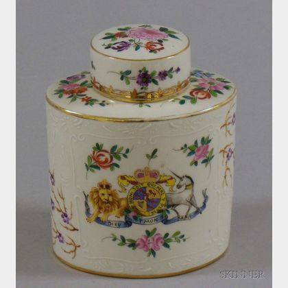 French Hand-painted Floral and Enamel Decorated Porcelain Tea Caddy