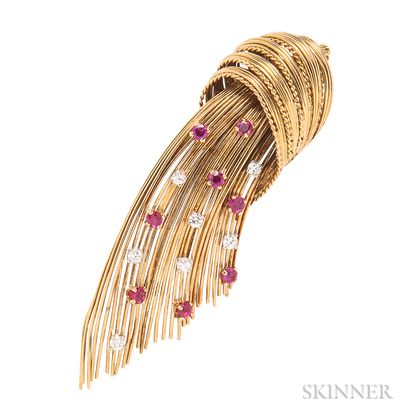 18kt Gold, Ruby, and Diamond Brooch, Mellerio