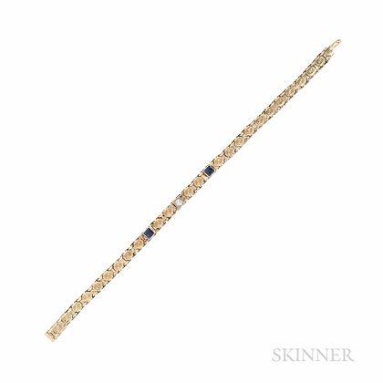 14kt Gold, Synthetic Sapphire, and Diamond Bracelet