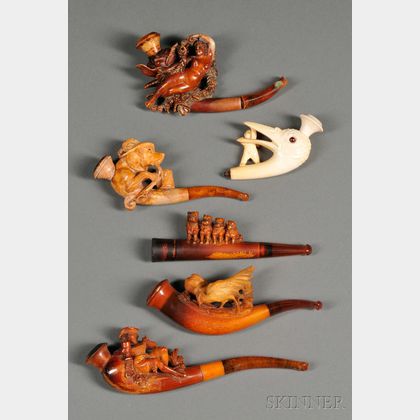 Six Carved Meerschaum Cheroot Holders