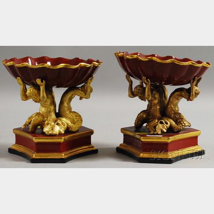 Pair of Neoclassical-style Gilt Porcelain and Bronze Figural Garniture Compotes