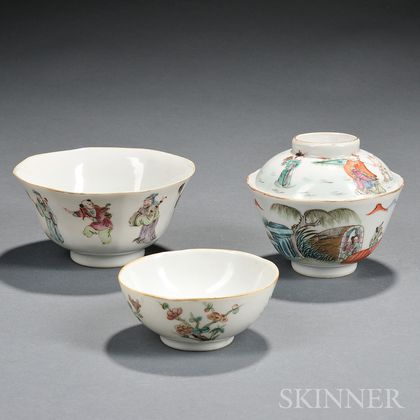Three Famille Rose Porcelain Bowls