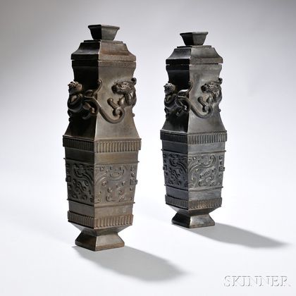 Pair of Bronze Covered Altar Vases