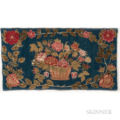 Yarn-sewn Rug with Basket of Flowers