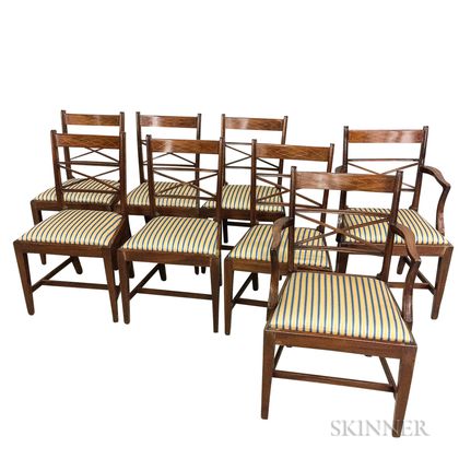 Set of Eight Neoclassical-style Inlaid Mahogany Dining Chairs