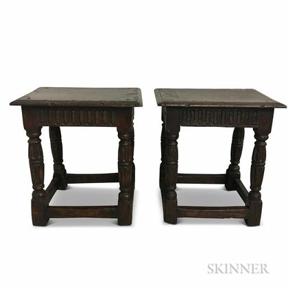 Two Carved Oak Joint Stools