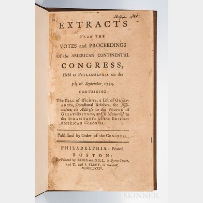 Extracts from the Votes and Proceedings of the American Continental Congress Held at Philadelphia on the 5th of September 1774.