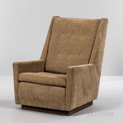 High-back Lounge Chair in the Style of Harvey Probber on a Walnut Plinth