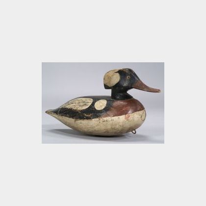 Carved and Painted Hooded Merganser Drake Decoy