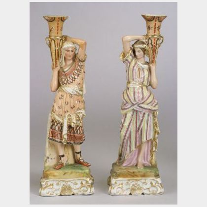 Pair of Paris Porcelain Figural Candlesticks