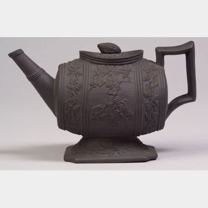 Staffordshire Black Basalt Barrel Teapot and Cover