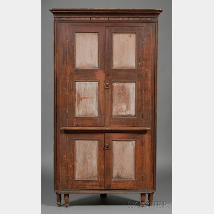 Federal Carved and Painted Corner Cupboard