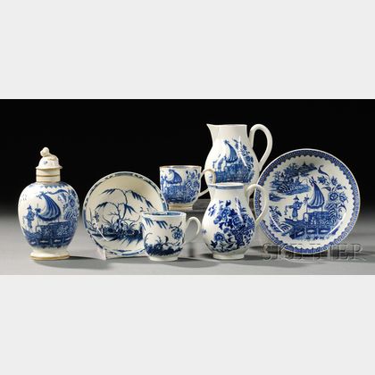 Five Worcester Porcelain Blue-decorated Items