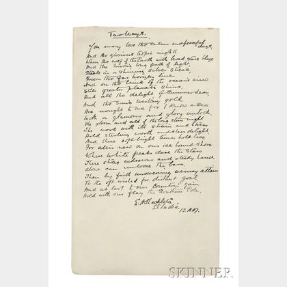 Shackleton, Ernest (1874-1922) Autograph Poem Signed, 12 November 1907, Two Ways