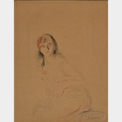 French School, 19th Century Sketch of a Seated Nude