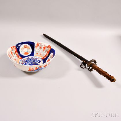 Japanese Sword and Scabbard and an Imari Porcelain Bowl. Estimate $200-250