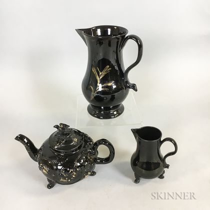 Three Staffordshire Jackfield Black-glazed Items
