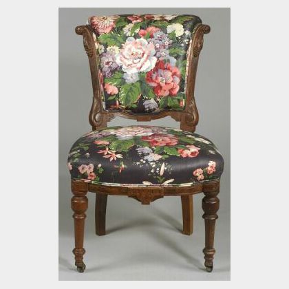 Renaissance Revival Floral Chintz Upholstered Walnut Side Chair