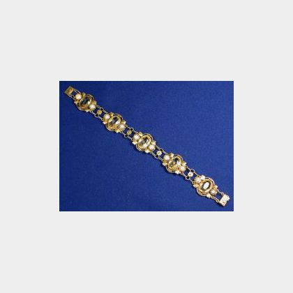 Arts and Crafts 18kt Gold, Citrine and Pearl Bracelet