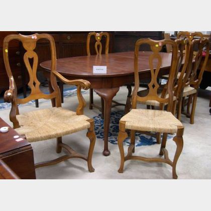 Queen Anne Style Cherry Dining Table and a Set of Eight Provincial Baroque-style Walnut Dining Chairs