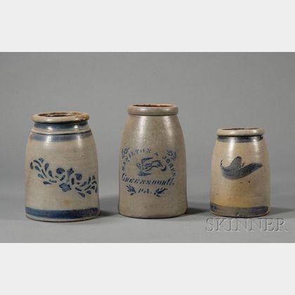 Three Cobalt-decorated Stoneware Jars