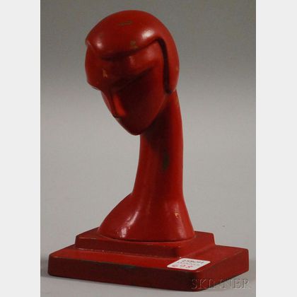 Frankart Art Deco Red-painted Cast Metal Bust of a Woman