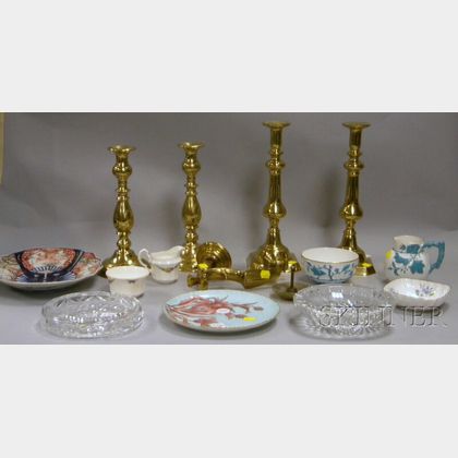 Fourteen Decorative Porcelain, Cut Glass, and Brass Articles