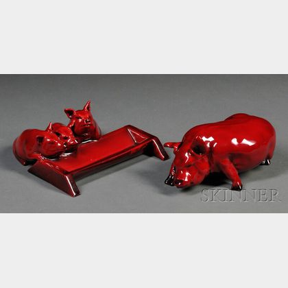 Two Royal Doulton Flambe Pigs