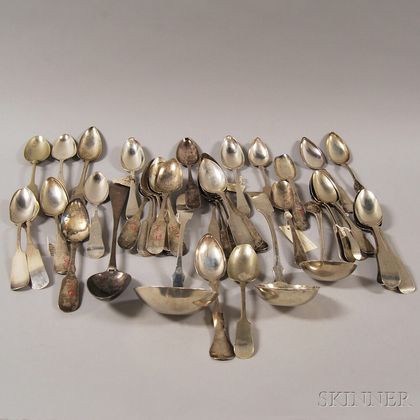 Large Group of Coin and Sterling Silver Spoons