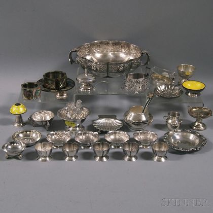 Approximately Thirty-five Sterling and Plate Salts and Spoons