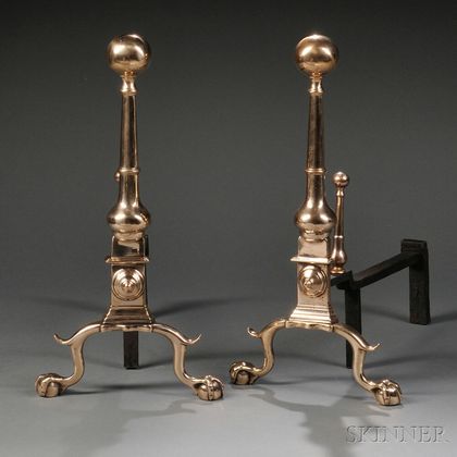 Pair of Brass and Iron Andiron Ball-top Andirons