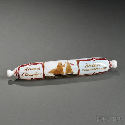 Blown and Polychrome Decorated Glass "Remember Me" Rolling Pin