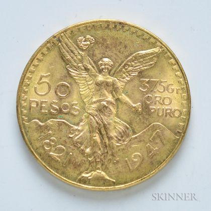1947 Mexican 50 Pesos Gold Coin.