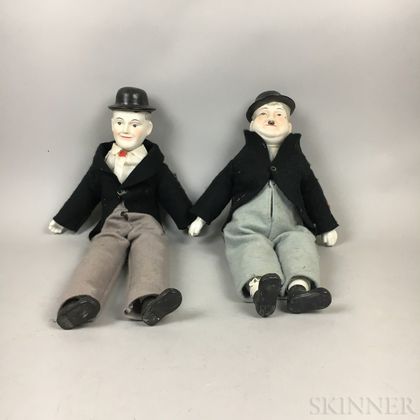 Laurel and Hardy Bisque Shoulder Head Dolls