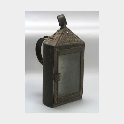 Half-round Painted and Pierced Tin Barn Lantern
