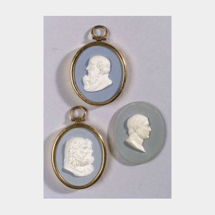 Three Wedgwood and Bentley Solid Pale Blue Jasper Oval Portrait Medallions