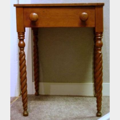 Classical Cherry One-Drawer Stand with Rope-turned Legs. 